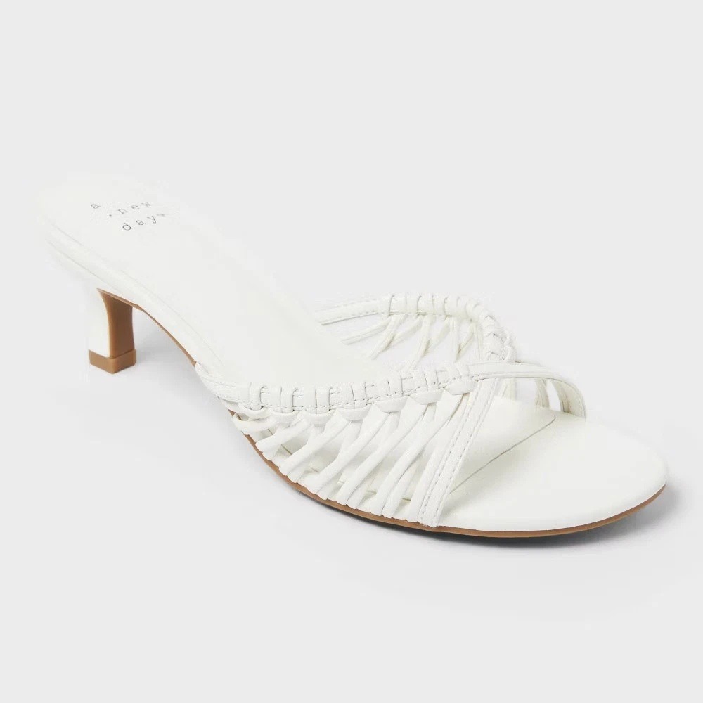 Women's A New Day Clarisse Strappy Kitten Heels White Size 6.5 New With Tags